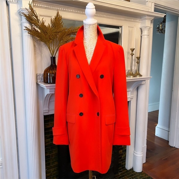 Ann Taylor Jackets & Blazers - ANN TAYLOR Red-Orange Double Breasted Long Blazer Jacket Size 6 LIKE NEW